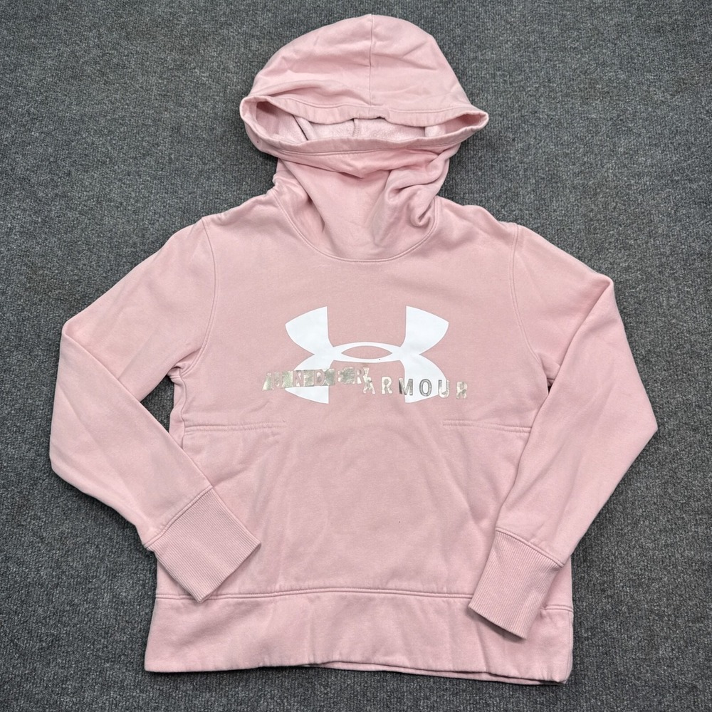 Under Armour Hoodie Womens Size XS Pink High Neck Pullover Sweatshirt Loose Fit - Picture 3 of 12